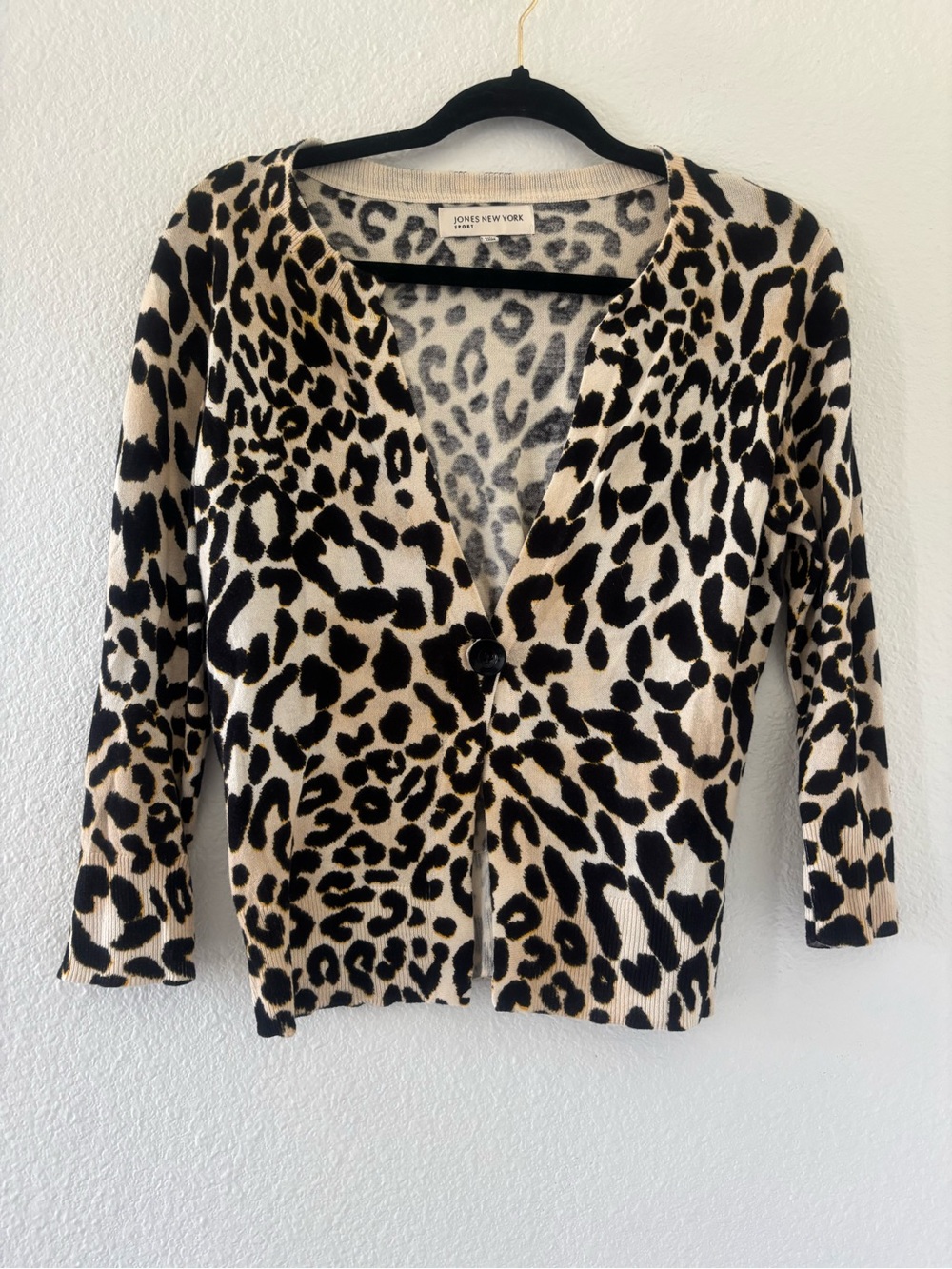 Jones New York Sport Leopard-Print Single Button Cardigan - Black & Cream tan